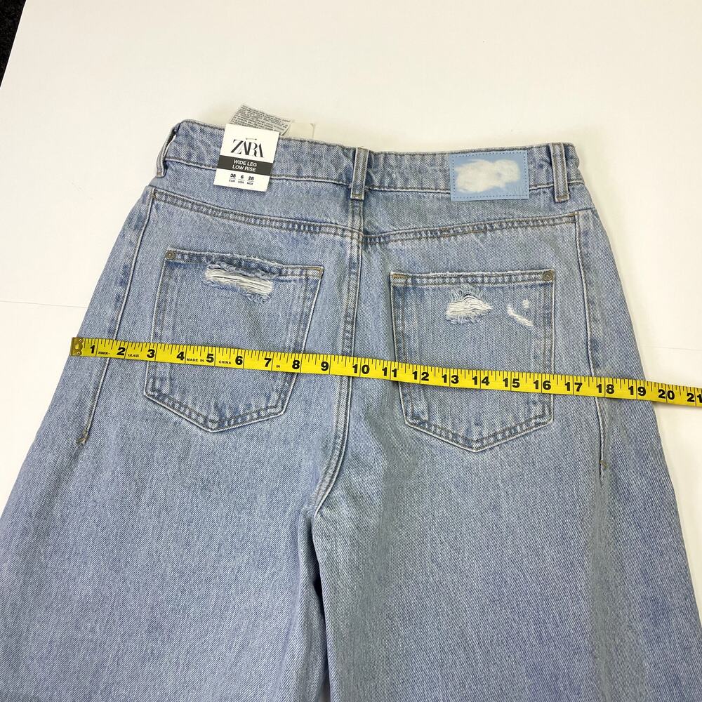 NEW ZARA Wide Leg Low Rise Jeans Size 6 Distressed - Picture 15 of 16